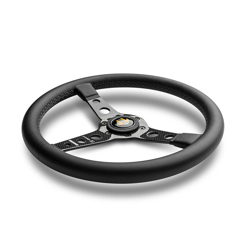Momo Prototipo 6C Steering Wheel (39 mm Dish), Black Leather, Carbon Spokes - 35 cm