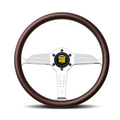 Momo Super Grand Prix Steering Wheel (37 mm Dish), Wood, Chrome Spokes - 35 cm