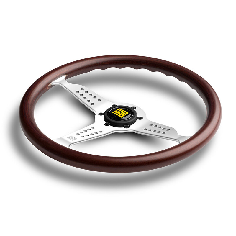 Momo Super Grand Prix Steering Wheel (37 mm Dish), Wood, Chrome Spokes - 35 cm