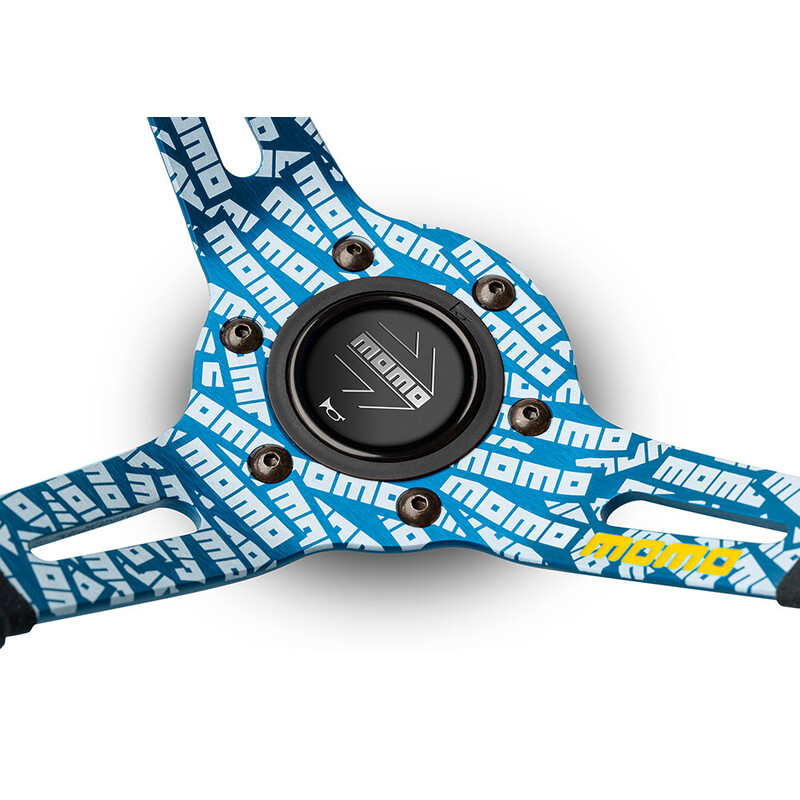 Momo Ultra Steering Wheel (90 mm Dish), Alcantara, Blue Spokes - 35 cm