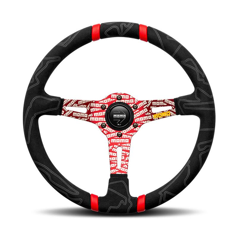 Momo Ultra Steering Wheel (90 mm Dish), Alcantara, Red Spokes - 35 cm