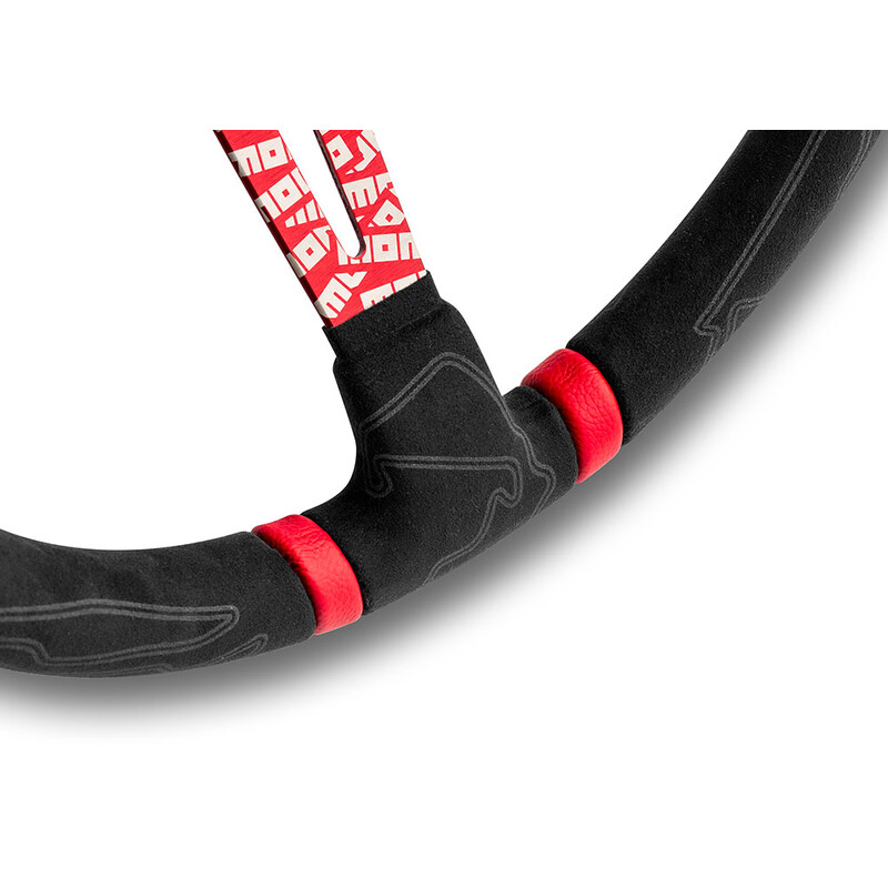 Momo Ultra Steering Wheel (90 mm Dish), Alcantara, Red Spokes - 35 cm