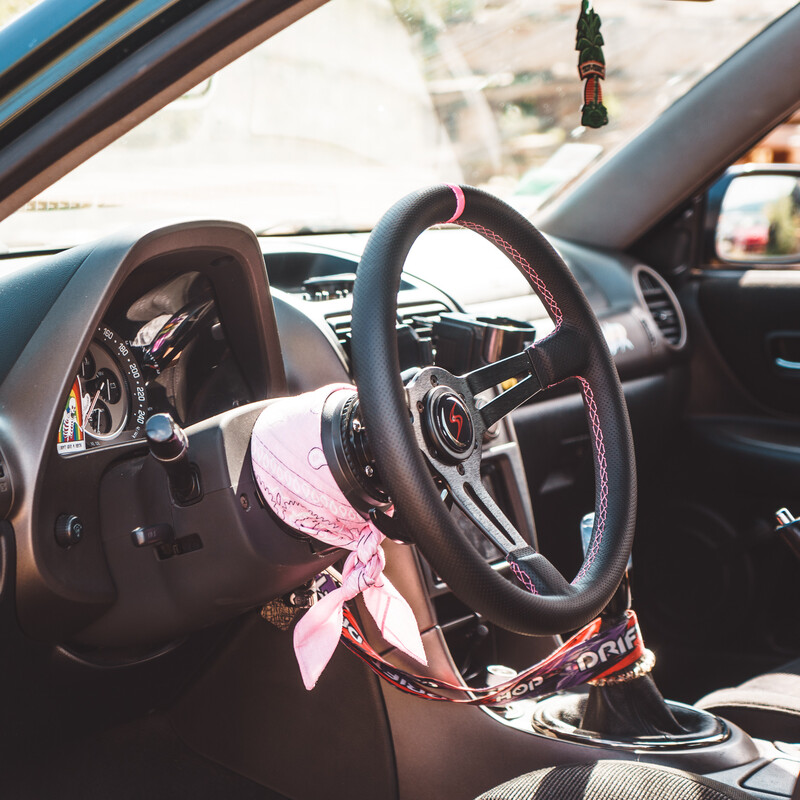 DriftShop Steering Wheel (70 mm Dish), "Pink Style" Edition, Black Leather