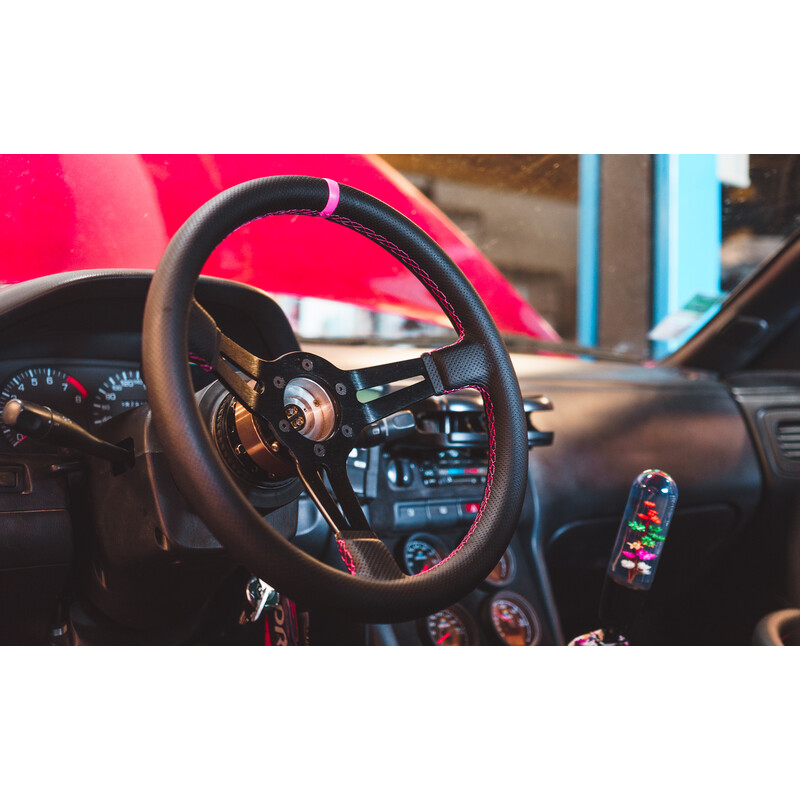 DriftShop Steering Wheel (70 mm Dish), "Pink Style" Edition, Black Leather