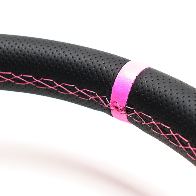 DriftShop Steering Wheel (70 mm Dish), "Pink Style" Edition, Black Leather