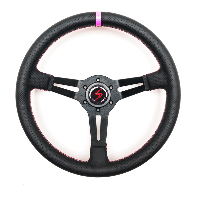 DriftShop Steering Wheel (70 mm Dish), "Pink Style" Edition, Black Leather