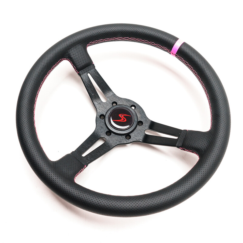 DriftShop Steering Wheel (70 mm Dish), "Pink Style" Edition, Black Leather