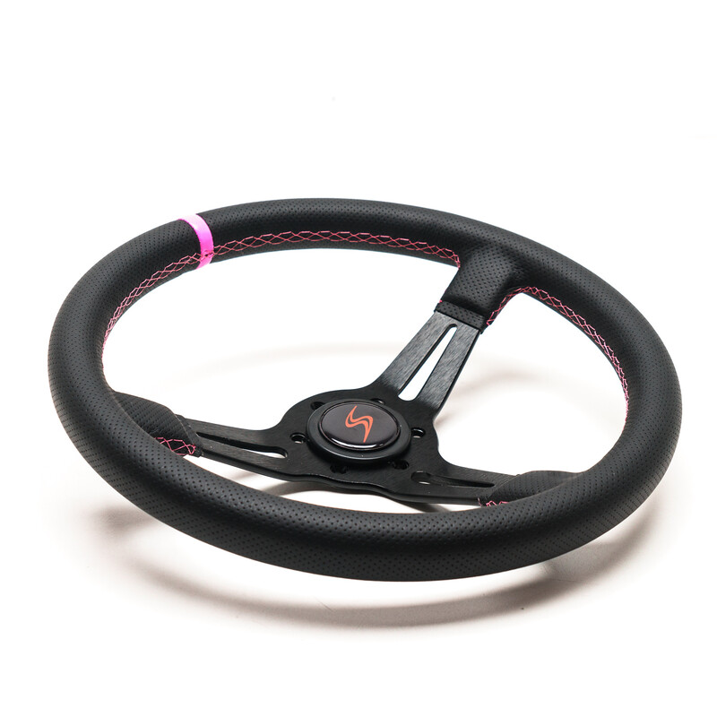 DriftShop Steering Wheel (70 mm Dish), "Pink Style" Edition, Black Leather