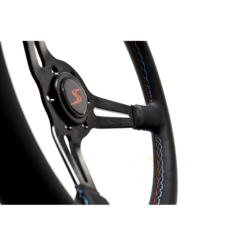 DriftShop Steering Wheel (70 mm Dish), "M Power V2" Edition, Black Faux Leather