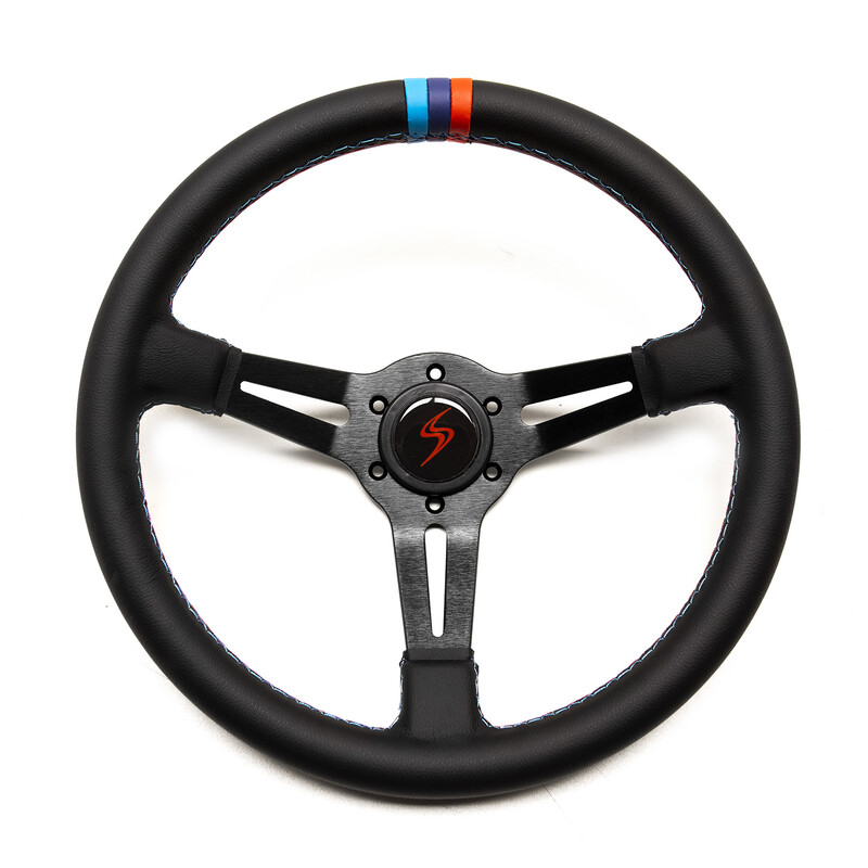 DriftShop Steering Wheel (70 mm Dish), "M Power V2" Edition, Black Faux Leather