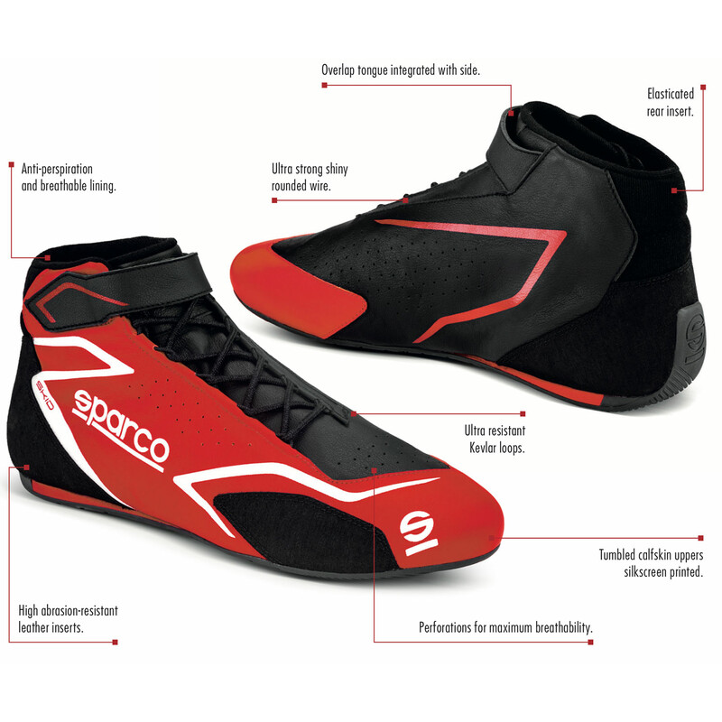 Sparco Skid Racing Shoes, Red (FIA) Size 38