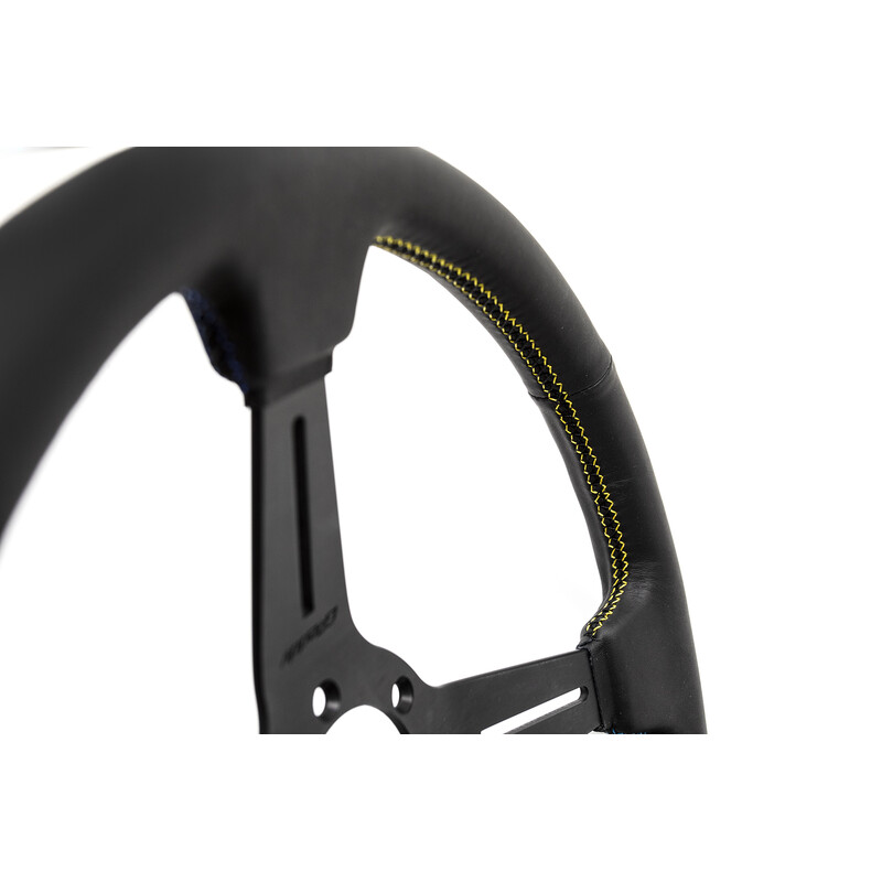 GReddy Sports "Medium Type" Steering Wheel (47 mm Dish), Black Leather, Black Spokes - 340 mm