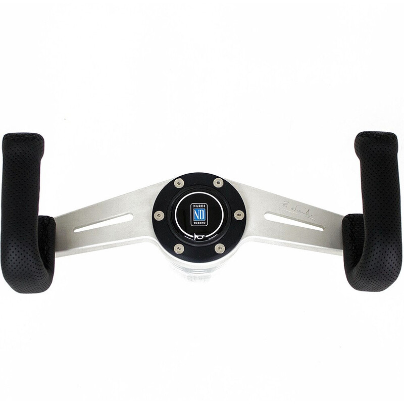 Nardi 2Spokes Steering Wheel, Black Perforated Leather, Satin Spokes, Black Stitching, Ø33 cm