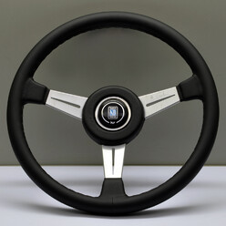 Nardi Classic ND36 Steering Wheel, Black Leather, Satin Spokes, Grey Stitching, 40 mm Dish, Black Hub