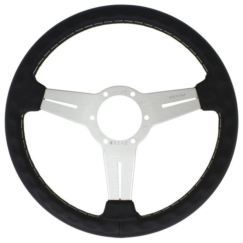 Nardi Classic ND33 Steering Wheel, Black Leather, Satin Spokes, Grey Stitching, 40 mm Dish