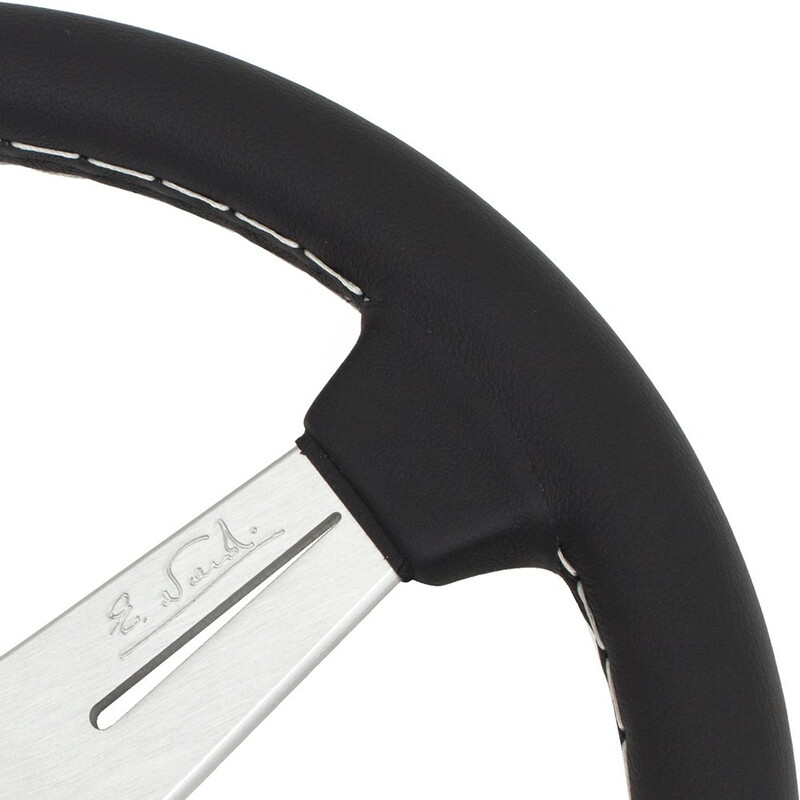 Nardi Classic ND33 Steering Wheel, Black Leather, Satin Spokes, Grey Stitching, 40 mm Dish