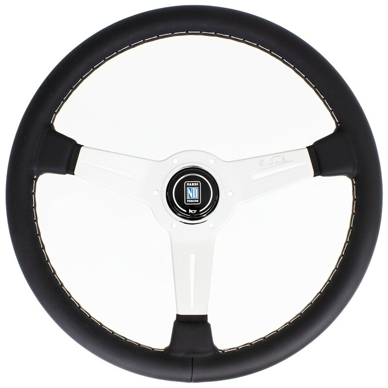 Nardi Classic ND36 Steering Wheel, Black Leather, Satin Spokes, Grey Stitching, 40 mm Dish