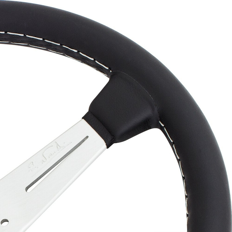 Nardi Classic ND36 Steering Wheel, Black Leather, Satin Spokes, Grey Stitching, 40 mm Dish
