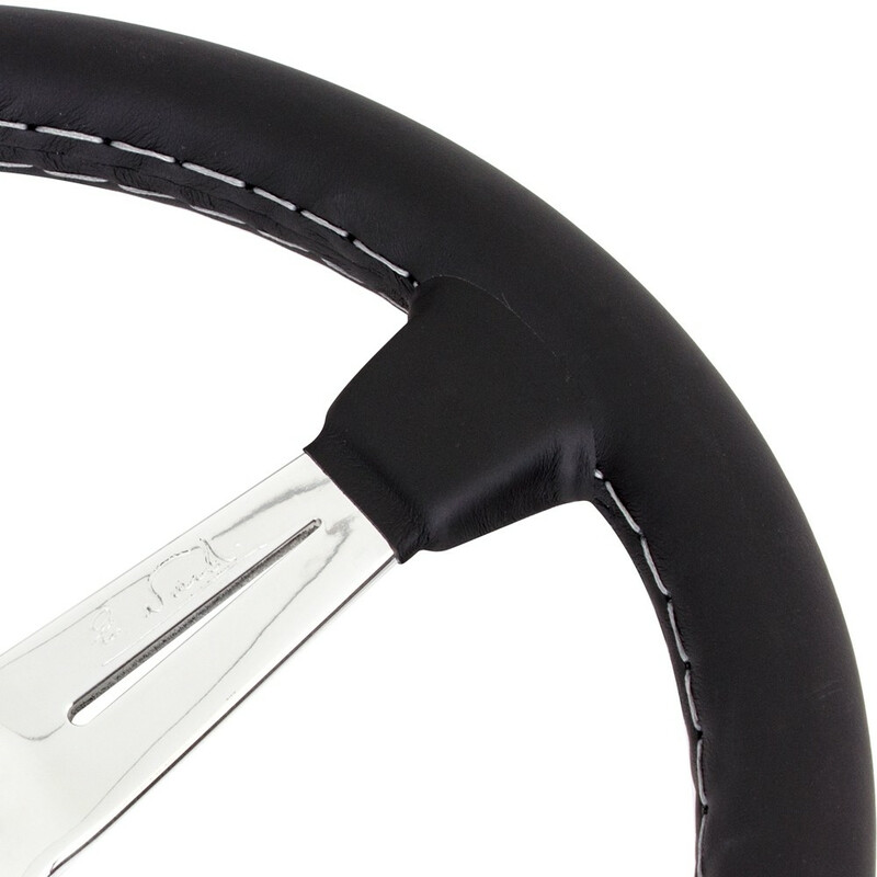 Nardi Classic ND36 Steering Wheel, Black Leather, Chrome Spokes, Grey Stitching, 40 mm Dish