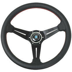 Nardi Classic ND36 Steering Wheel, Black Perforated Leather, Black Spokes, Red Stitching, 40 mm Dish