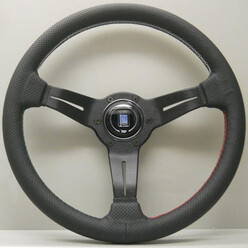 Nardi Deep Corn Steering Wheel, Black Perforated Leather, Black Spokes, 3-Sector Italia Stitching, 50 mm Dish, Ø33 cm