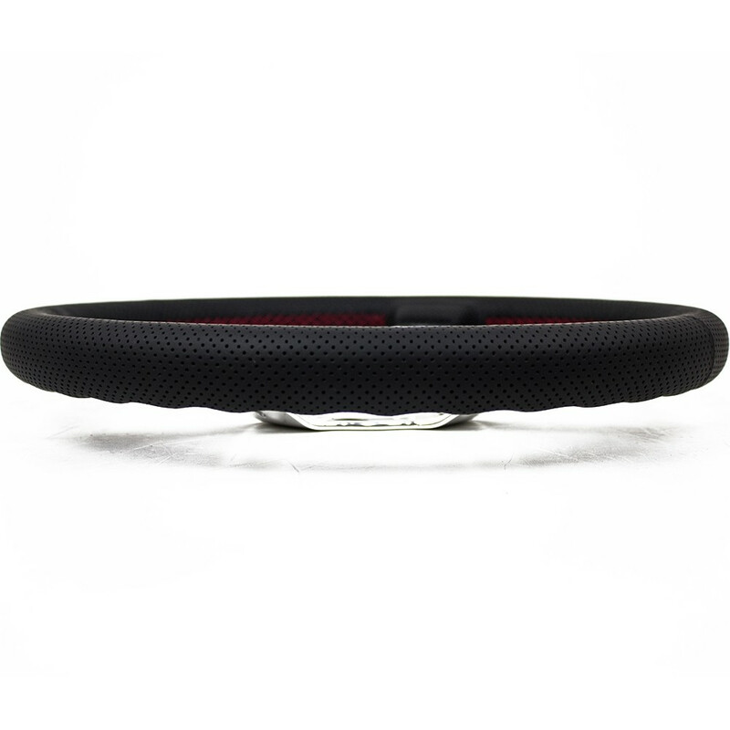 Nardi Deep Corn Steering Wheel, Black Perforated Leather, Chrome Spokes, Red Stitching, 50 mm Dish, Ø33 cm