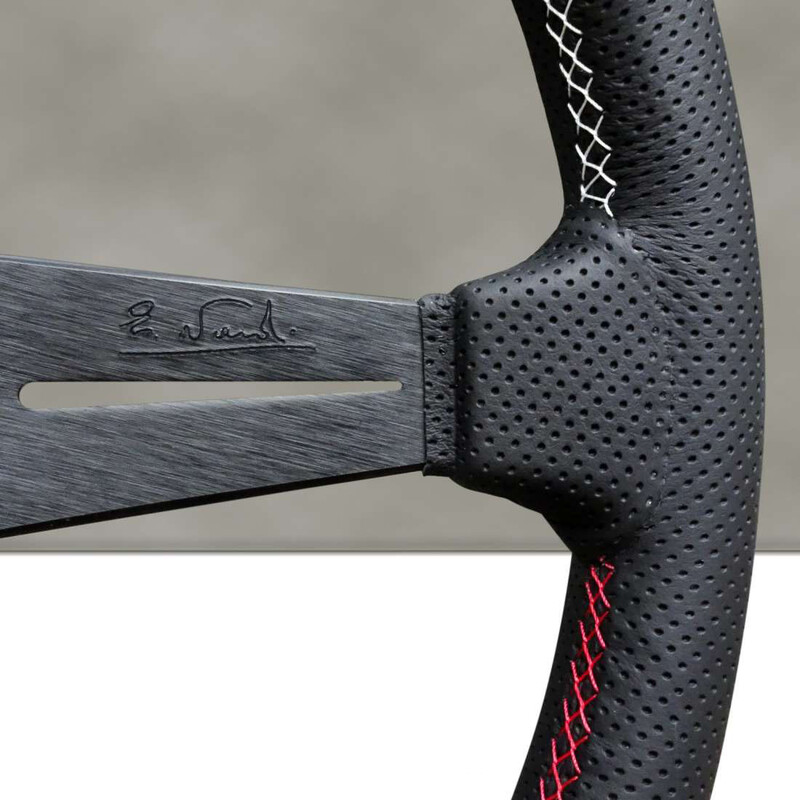 Nardi Deep Corn Steering Wheel, Black Perforated Leather, Black Spokes, 3-Sector Italia Stitching, 75 mm Dish, Ø35 cm
