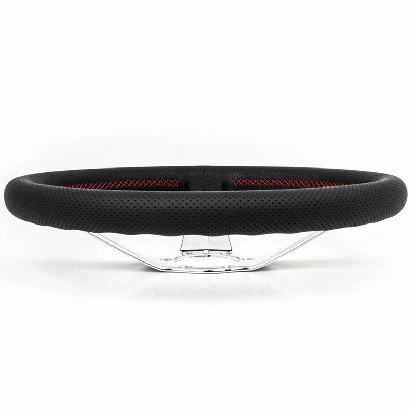Nardi Deep Corn Steering Wheel, Black Perforated Leather, Chrome Spokes, Red Stitching, 75 mm Dish, Ø35 cm