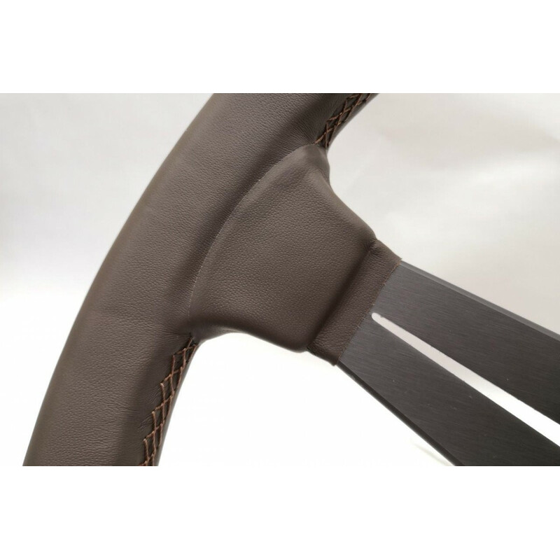 Nardi Deep Corn Steering Wheel, Brown Leather, Grey Spokes, Brown Stitching, 75 mm Dish, Ø35 cm