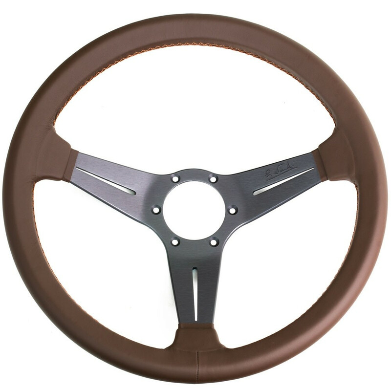 Nardi Deep Corn Steering Wheel, Brown Leather, Grey Spokes, Brown Stitching, 75 mm Dish, Ø35 cm