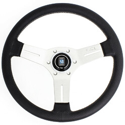 Nardi Competition Steering Wheel, Black Perforated Leather, Satin Spokes, Grey Stitching, 40 mm Dish, Ø33 cm