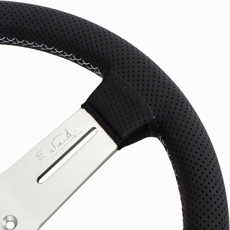 Nardi Competition Steering Wheel, Black Perforated Leather, Satin Spokes, Grey Stitching, 40 mm Dish, Ø33 cm