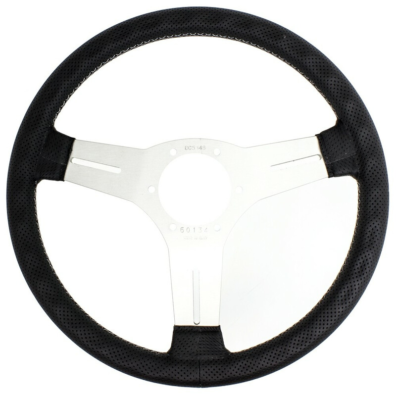 Nardi Competition Steering Wheel, Black Perforated Leather, Satin Spokes, Grey Stitching, 40 mm Dish, Ø33 cm