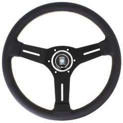Nardi Competition Steering Wheel, Black Perforated Leather, Black Spokes, Grey Stitching, 40 mm Dish, Ø33 cm