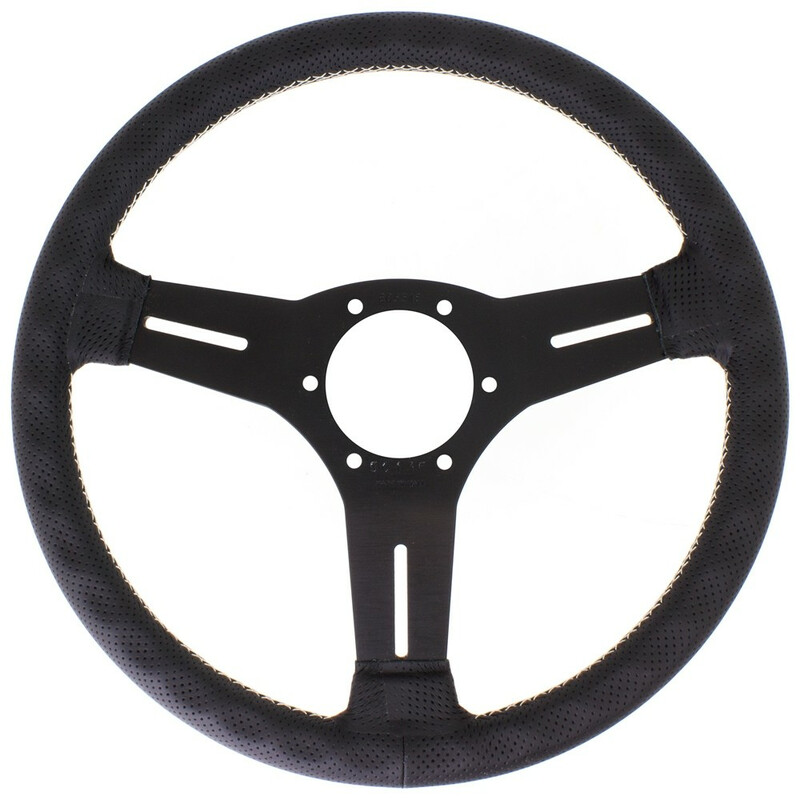Nardi Competition Steering Wheel, Black Perforated Leather, Black Spokes, Grey Stitching, 40 mm Dish, Ø33 cm