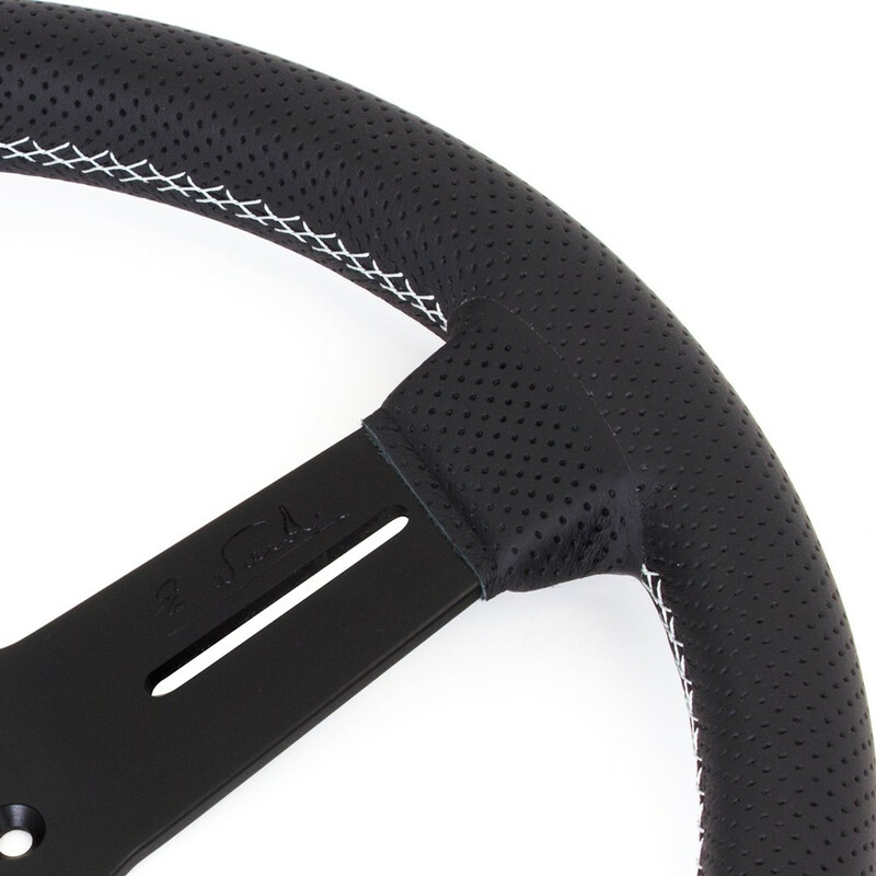 Nardi Competition Steering Wheel, Black Perforated Leather, Black Spokes, Grey Stitching, 40 mm Dish, Ø33 cm