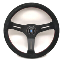 Nardi Competition Steering Wheel, Suede, Black Spokes, Red Stitching, 40 mm Dish, Ø33 cm