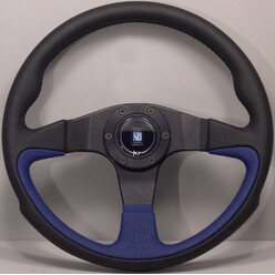 Nardi Challenge Steering Wheel, Blue Leather, Black Spokes, Black Stitching, 45 mm Dish, Ø35 cm