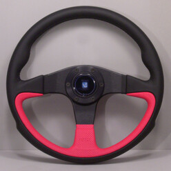 Nardi Challenge Steering Wheel, Red Leather, Black Spokes, Black Stitching, 45 mm Dish, Ø35 cm