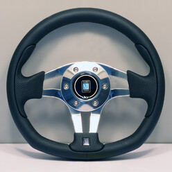 Nardi ND Pasquino Steering Wheel, Black Leather, Chrome Spokes, Ø30 cm