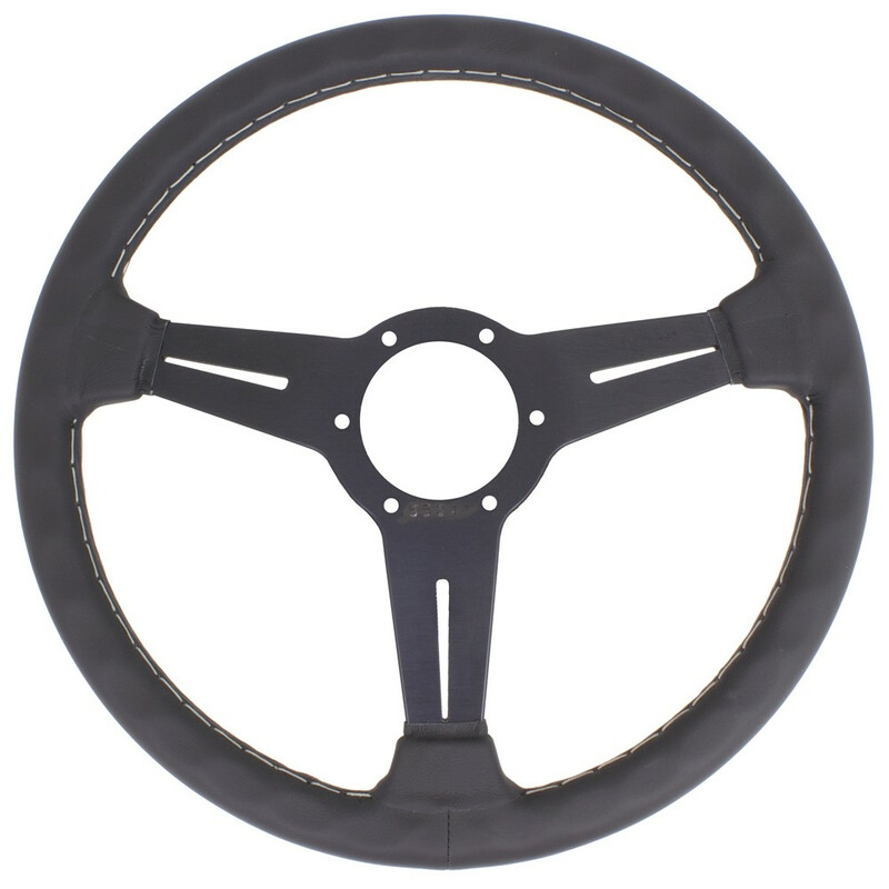 Nardi Classic ND34 Steering Wheel, Black Leather, Black Spokes, Grey Stitching, 40 mm Dish