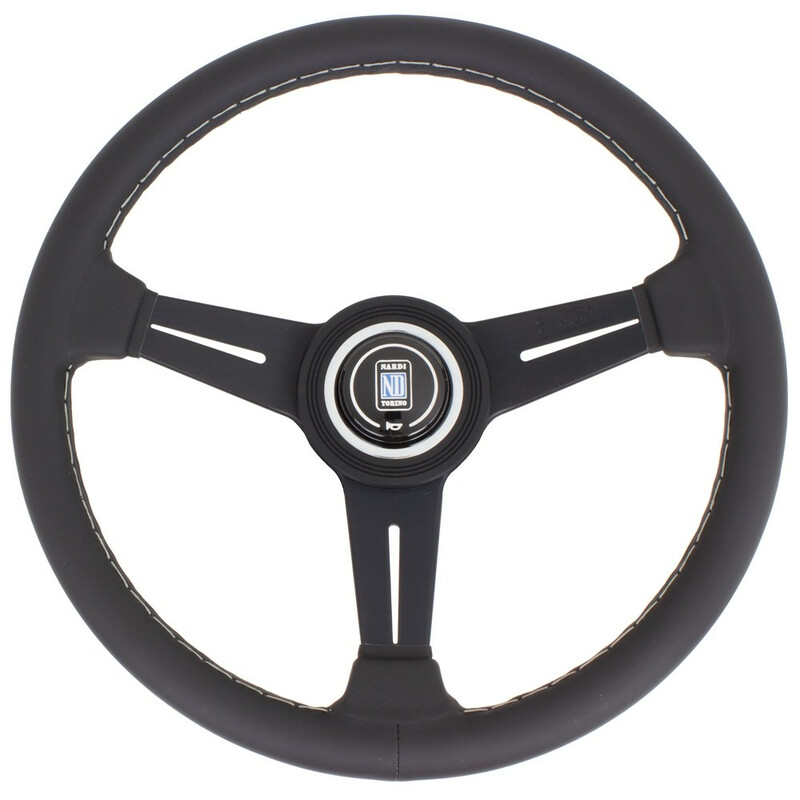 Nardi Classic ND34 Steering Wheel, Black Leather, Black Spokes, Grey Stitching, 40 mm Dish