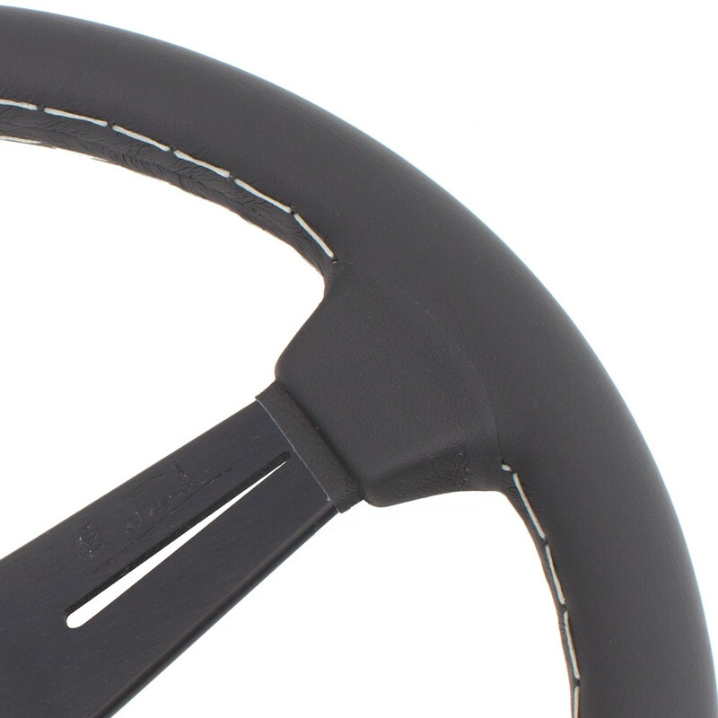 Nardi Classic ND34 Steering Wheel, Black Leather, Black Spokes, Grey Stitching, 40 mm Dish
