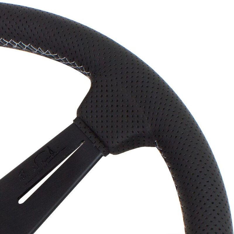 Nardi Classic ND34 Steering Wheel, Black Perforated Leather, Black Spokes, Grey Stitching, 40 mm Dish