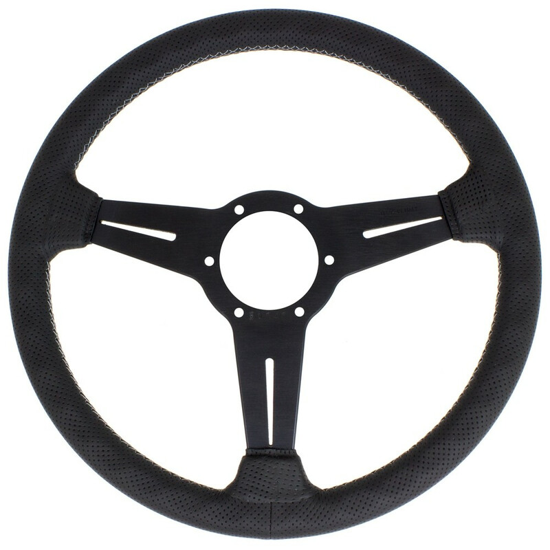 Nardi Classic ND34 Steering Wheel, Black Perforated Leather, Black Spokes, Grey Stitching, 40 mm Dish