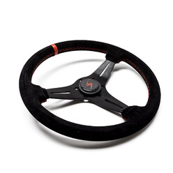 DriftShop Steering Wheel (35 mm Dish), Black Suede, Black Spokes