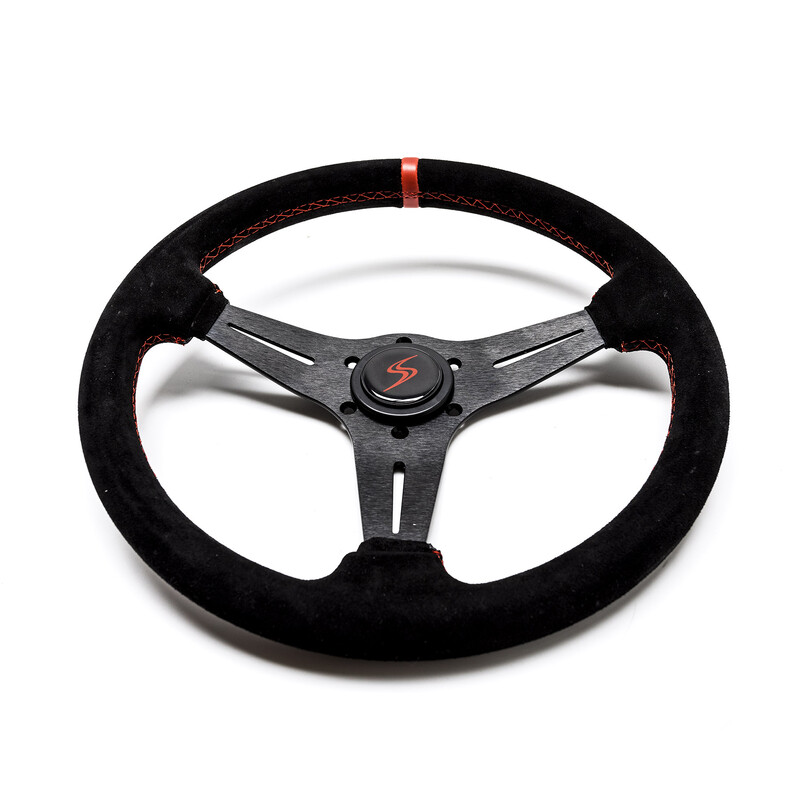 DriftShop Steering Wheel (35 mm Dish), Black Suede, Black Spokes