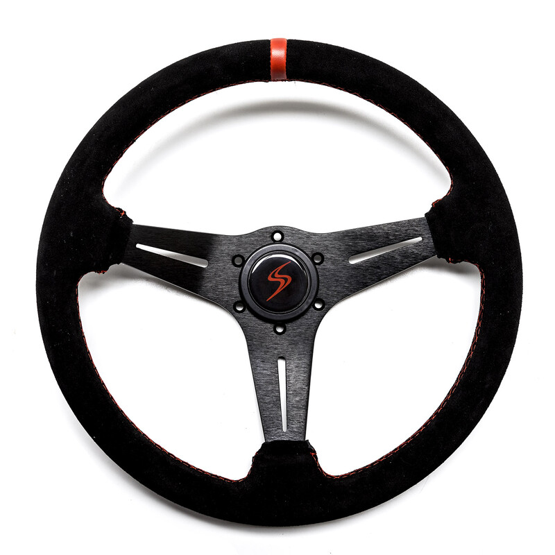 DriftShop Steering Wheel (35 mm Dish), Black Suede, Black Spokes