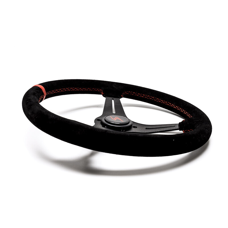 DriftShop Steering Wheel (35 mm Dish), Black Suede, Black Spokes
