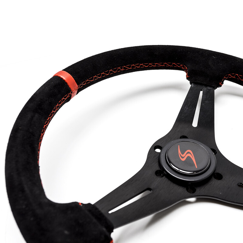 DriftShop Steering Wheel (35 mm Dish), Black Suede, Black Spokes